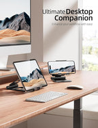 Nulaxy Aluminum Dual Foldable iPad Stand, Fully Adjustable Desktop Tablet Holder, Tablet Accessories for Office Kindle Compatible with Mobile Devices iPad Pro/Air/Mini, iPhone Pro/Max/Plus, Black