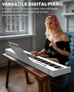 AiJoy 88 Key Beginner Piano Keyboard with Semi-Weighted Keys, 128 Tones, Speakers, USB MIDI, Carry-Bag, Sustain Pedal and Stand, White