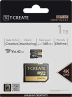 TEAMGROUP T-Create Smart A2 1TB Micro SDXC U3 V30 4K R/W Speed up to 160/150 MB/s High Speed Flash Memory Card for Creators, Compatible with GoPro, Insta360 TTCS1TIA2V3003