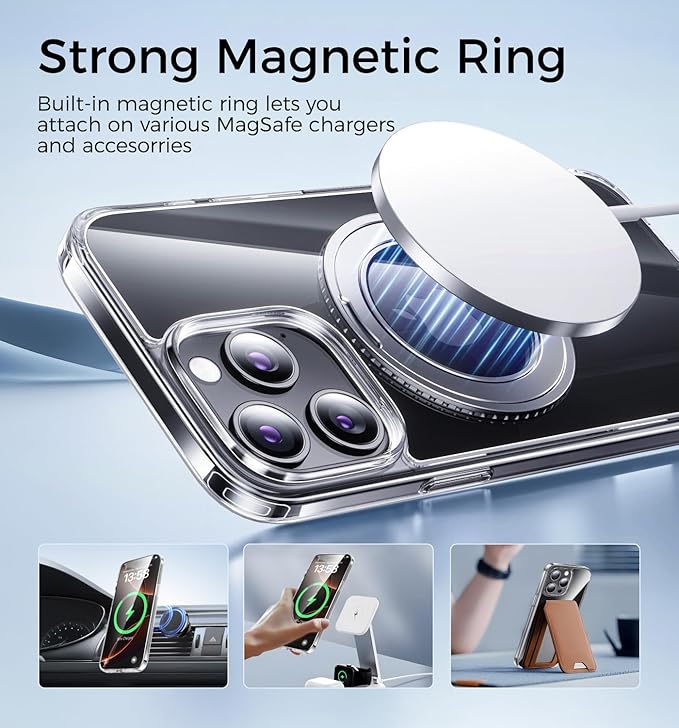 MAGIC JOHN for iPhone 15 Pro Case 360° Rotatable Magnetic Invisible Stand, Fit for MagSafe 15 Pro Phone Case, 16FT Military Grade Shockproof for iPhone 15 Pro Case with Kickstand, Clear