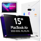 Privacy Screen for MacBook Air 15 Inch (2023-2025, M2, M3, M4)- A2941 A3114 A3241, MagicSuction™ Removable Anti Spy Black Protector, Glare Blue Light Filter for Mac Laptop Computer