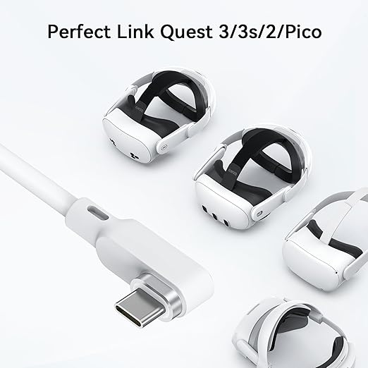 AMVR 16FT(5M) Link Cable Compatible with Meta Quest 3/3s/2/Pro & Pico 4 Series - Max to 5Gbps USB-C Data Line to USB 3.0 for PC Gaming & SteamVR Transmission (White)