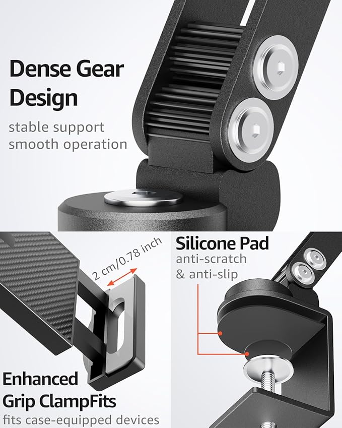 Urmust Tablet Holder Mount with Extendable Arm, Multi-Node Adjustable for 4.7-13" iPad Pro, Air, Galaxy Tab, Kindle Fire, Switch - Universal Tablet Stand for Bed, Desk & Work