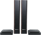 Rockville Pair RHT28D 28" Bookshelf Speaker Stands, Dark Wood Grain, 60 lbs Capacity, Sand-Fillable Design, Dual Platform Sizes, Anti-Slip Pads, for Home Theater and Studio Monitors