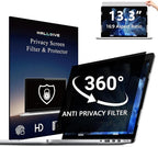4-Way Laptop Privacy Screen Shield 13.3 Inch, Removable 16:9 Aspect 360° Privacy Filter Screen Protector for 13.3 Inch Laptop Computer, Anti Glare Blue Light Slide Mount Tabs Cover for Generic Laptop