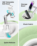 Viozon Tablet Stand Pillow, Compatible with 4.7"-13" Phone/Tablet, iPad, iPhone, Samsung, Google, Kindle, 360°Adjustable Phone Holder for Bed with Soft Plush Fabric, and Detachable Bowl, Green