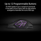 ASUS ROG Spatha X Wireless Gaming Mouse (Magnetic Charging Stand, 12 Programmable Buttons, 19,000 DPI, Push-fit Hot Swap Switch Sockets, ROG Micro Switches&Paracord and Aura RGB lighting),Black
