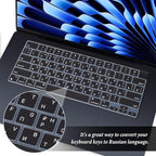 Russian Language Keyboard Cover Skin Compatible for 2025-2022 MacBook Air 15.3 inch A2941 A3114 A3241/MacBook Air 13.6 inch A3113 A2681 A3240 with M4 M3 M2,MacBook Air 2025 Keyboard Protector-Black