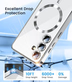 Slim Thin for Samsung Galaxy S25 Case, Compatible with MagSafe, Built-in Camera Lens Protector, Shockproof Protective Phone Case, Soft Electroplated Clear Phone Cover, Silver