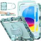 SEYMAC stock Case for iPad (A16) 11th/10th Generation 11''/10.9'' 2025/2022, Full-Body Drop Protection Case with Screen Protector &360° Rotate Hand Strap/Stand, SkyBlue Camo