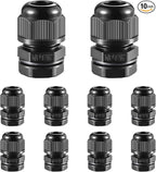 10 PCS 3/8"(5-10mm) NPT Nylon Cable Gland Joints with Gaskets, IP68 Adjustable Lock Nut Strain Relief Cord Grip Waterproof Cable Glands - UL Listed and RoHS Compliant