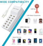 Multiple USB Charger Station 12 multiport Charger Station Hub with Fast Charging Wall Charger for Multiple Devices USB Charging Port Compatible with Cell iPhone Android Smartphone Smart Watch