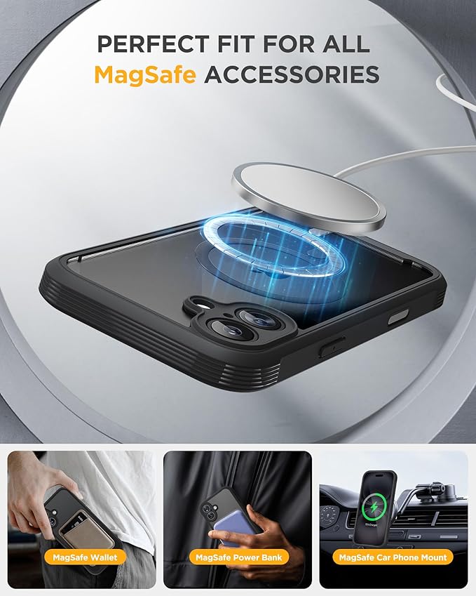 Miracase for iPhone 16 Case 6.1'', Full-Body Bumper Phone case with Built-in Full Glass Screen &Camera Control,No Gap,Compatible with MagSafe,Drop Proof 16 Cover,Black