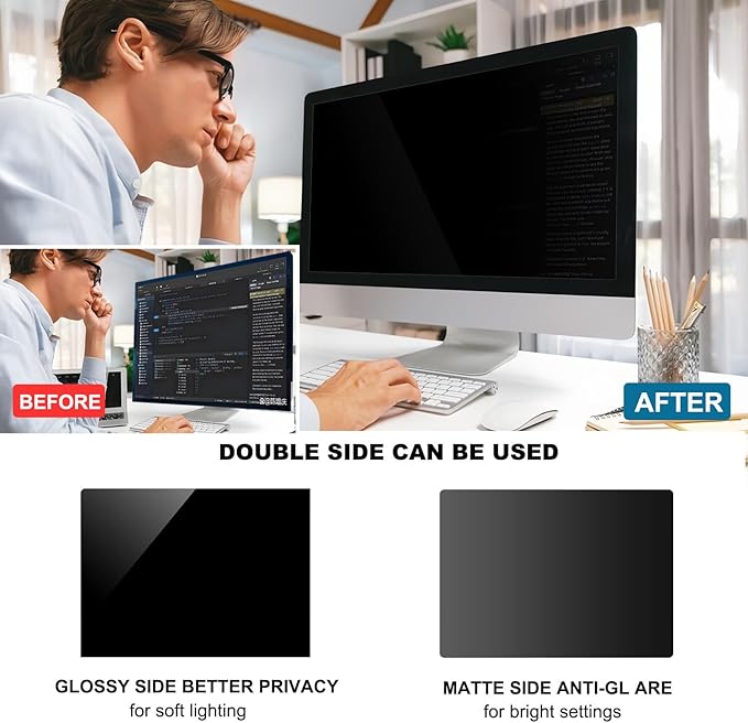 23.6 Inch Computer Privacy Screen Shield [2 Pack] for 16:9 Widescreen Desktop Monitor - Anti-Glare Blue Light Privacy Filter and Anti Spy Privacy Screen Protector Film