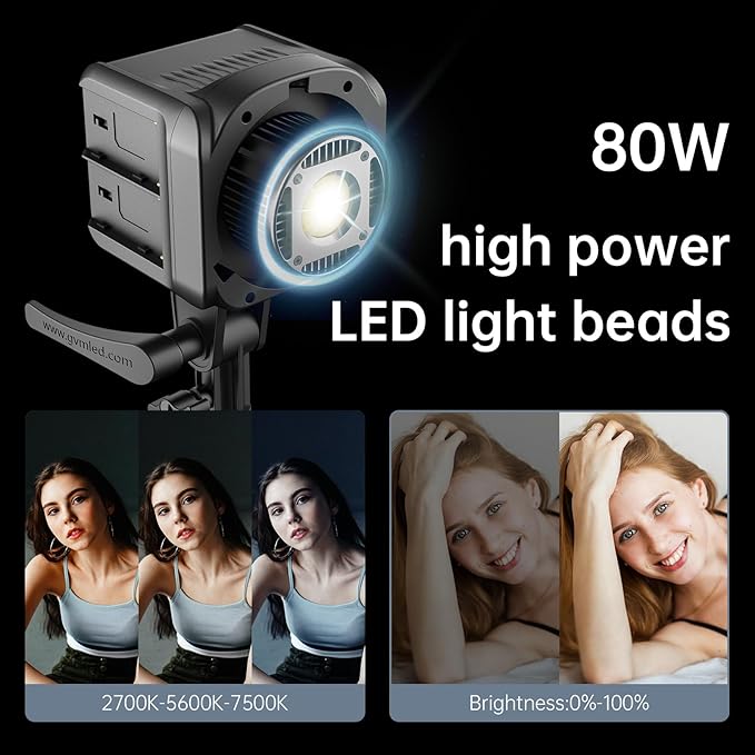 GVM SD80D 80W LED Video Light Kit with Softbox, Bowens Mount, CRI97+, 2700K-7500K Color Temperature, APP Control, and Tripod Stand for Video and Wedding Shooting