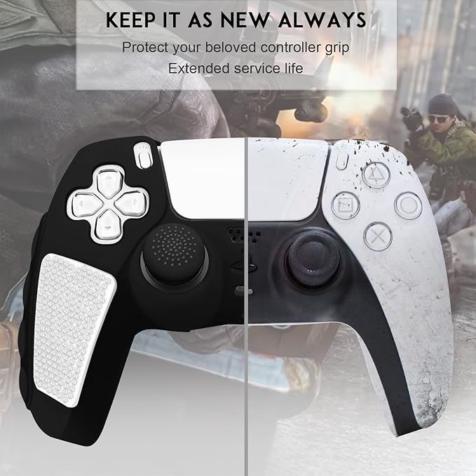 SIKEMAY Anti-Slip PS5 Controller Skin, Soft Thicken Non-Slip Studded Silicone Gel Grip Protective Cover Case for PlayStation 5 Controller Grip, 2 Pack with 8 x Thumb Grip Caps
