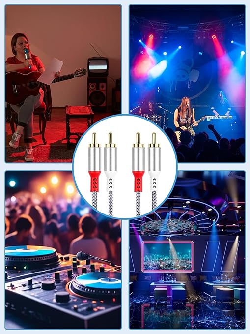 2RCA to 2RCA Cable 2 RCA Male Hi-Fi Systems Audio Stereo Subwoofer Cable Nylon-Braided Auxiliary Audio Cord for Home Theater HDTV Amplifiers Hi-Fi Systems Speakers and etc 6.6Ft Silver