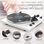 Turntables Record Player for Vinyl with Wireless Output Connectivity Belt-Drive 33 45 RPM Speed Phono Line USB Digital to PC Recording MM Audio Cartridge Stylus Adjustable Counterweight Piano White