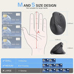 PHILIPS Ergonomic Mouse - Vertical Mouse with 800/1200/1600 Adjustable DPI, 6 Silent Buttons Design for S/M Hands, Auto Power Saving,Light Weight, 2.4GHz Wireless Mouse for Laptop, Desktop, PC-Black