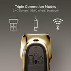 LUNAR ARTEFACTS Ambidextrous Rechargeable Bluetooth Wireless Computer Mouse Brown French Leather and Gold Tone Plated Aluminum, Qi Enabled USB-C