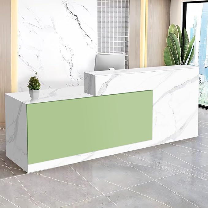 Reception Desk with Counter Modern Checkout Counter with Lockable Drawer Keyboard Tray Receptionist Desk for Office Salon Reception Table Q Left 63inch/160cm