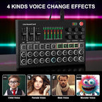 RHM Podcast Equipment Bundle, All-in-One Audio Interface DJ Mixer with Microphone, Stand, Monitor Earphone, Audio Mixer With Sound card for PC/Laptop/Phone, Streaming/Podcasting/Gaming (M9 Set)