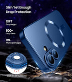 Magnetic for iPhone 16 Case [Compatible with MagSafe][Built-in Camera Lens Protector] Slim Soft Silicone Bumper Shockproof Metallic Luster Phone Case (Blue)