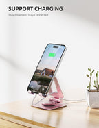 Nulaxy Rotatable Cell Phone Stand, Fully Adjustable Foldable Desktop Phone Holder Cradle Dock, Thick Case Friendly, Compatible with All Phones, Nintendo Switch, Rose Gold