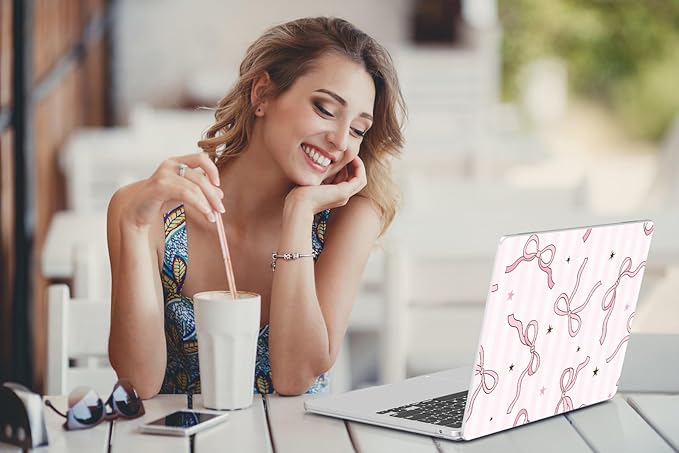CISSOOK Compatible with MacBook Air 13.6 inch Case 2025 2024 2023 2022 Release A3240 A3113 A2681, Plastic Hard Shell Cover Keyboard Skin Set for MacBook Air 13 inch M2 M3 M4, Baby Pink Bow