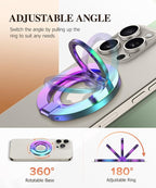 GVIEWIN Magnetic Phone Ring Holder, Compatible with MagSafe Phone Grip with Adjustable Stand, Magnet Phone Ring Kickstand for iPhone 16 Pro Max/Plus/15/14/13/12 Series/Other Phones (Colorful)