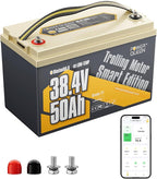 Power Queen 36V50Ah LiFePO4 Battery with Bluetooth 5.0 Remote Control, Low-temperature Protection, 1920Wh Energy, Deep Cycle Lithiumn Battery for 36V Trolling Motor Up To 120 lb