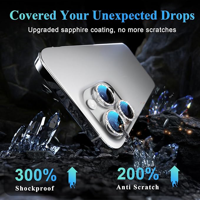YWXTW Designed for iPhone 16 Pro/iPhone 16 Pro Max Camera Lens Protector Bling, [New Glitter Design] Individual Metal Tempered Glass Camera Cover Accessories Case Friendly (White Titanium)