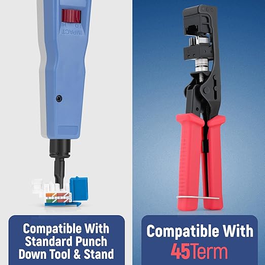 Everest 45° Angled RJ45 Cat6 Keystone Jacks 50-Pack in Blue - Slim Profile Female RJ45 Connectors - Cat 6 Keystone Jack - Compatible with 45° Angled Speed Termination Tool - 45Term (B0BL3GS7ZY)