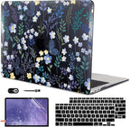 for M1 MacBook Air 13 Inch Case 2021 2020 2019 2018 Release M1 A2337 A2179 A1932 Cover with Retina Display & Touch ID, Printed Pattern Plastic Hard Shell Case, Meadow Wildflower Black