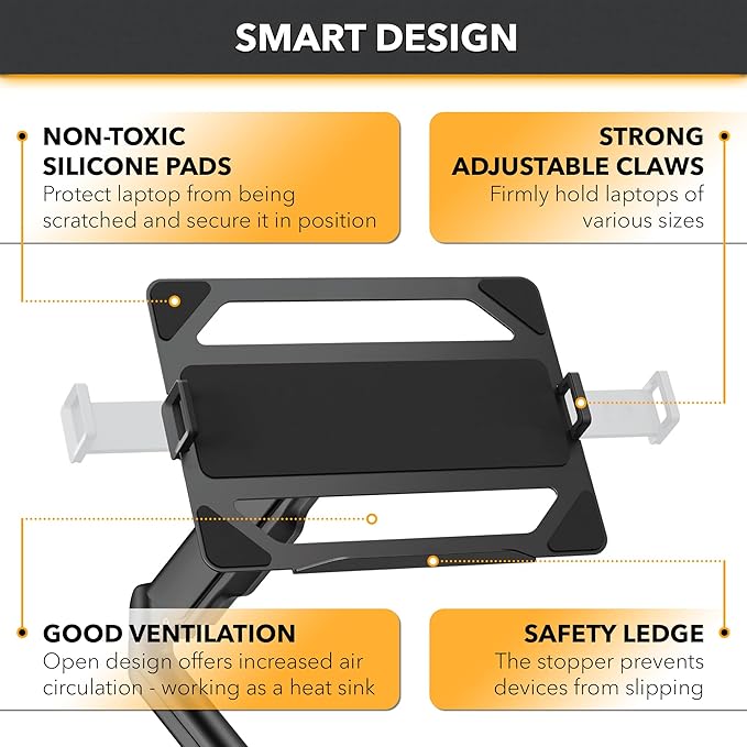 CondoMounts Laptop Wall Mount | Spring-Assisted Arm for 17"–32" Screens, Free-Tilting VESA Laptop Holder, Space-Saving Design, Heavy-Duty Build, Matte Black Finish, Easy DIY Installation