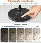 BOHON Desk Lamp for Home Office, LED Desk Light with USB C+A Charging Ports, Wireless Charger, 5 Colors Stepless Dimming Reading Light Timer, Touch Bedside Table Lamp for College Dorm Room Black