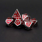 Haxtec Metal Dice Set D&D Red Silver DND Dice Set for Dungeons and Dragons RPG Games Leather Dice Bag DND Gifts-Glossy Enamel Dice (Silver Red)