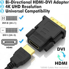 DVI to HDMI Adapter, 2-Pack – Bi-Directional DVI-D Male to HDMI Female Converter – 4K/30Hz UHD Video Support for Monitor, HDTV, Projector, PC, PS4, Laptop – Gold-Plated Connectors