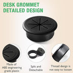 2 Pcs Desk Grommet 2-1/16" / 53 mm, Desk Hole Cover for Cables Black and White, Cable Grommet ABS Plastic, Desk Hole Grommet for Home & Office Pc, Detachable Cable Cord Organizer