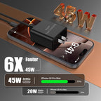 iPhone 16 Pro Max Charger Fast Charging, 45W Super Fast USB C Chargers for iPhone 16 15 6FT+6FT+10FT Type C Chargers Cord with Fast Charger Block for iPhone 16/15 Series/iPad/ GalaxyS24 Black