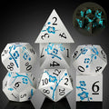Glow in The Dark Flower Metal Dice, DNDND 7 PCS Blue Metallic D&D Dice Set with Gorgeous Gift Case for Dungeons and Dragon Tabletop Game (Glow in The Dark Blue)