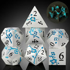 Glow in The Dark Flower Metal Dice, DNDND 7 PCS Blue Metallic D&D Dice Set with Gorgeous Gift Case for Dungeons and Dragon Tabletop Game (Glow in The Dark Blue)