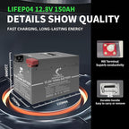 LiFePO4 Battery, 12V 150AH Lithium Battery with Build-in BMS, 4500+ Deep Cycles Lithium Iron Phosphate Battery for RV, Solar, Marine, Off Grid Applications and More (12V 150AH)…