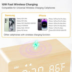 MOSITO Digital Wooden Alarm Clock with Wireless Charging, 0-100% Dimmer, Dual Alarm, Weekday/Weekend Mode, Snooze, Wood LED Clocks for Bedroom, Bedside, Desk, Kids (Bamboo)