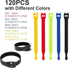 OneLeaf 120PCS Cord Organizer 6in Cable Ties Reusable with Hook and Loop, Colorful Fastening Cord Ties Wire Management for Home, Office, Data Centers, and Electronics, 5 colors