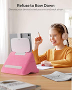 SAIJI Tablet Kindle Stand Pillow - iPad Holder for Lap Reading in Bed, with Lifter & Angle Adjustable Multi-Function Clip for 4-13" Tablets, iPad, Kindle, Phone, Pink