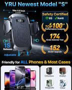 YRU [2025 Ultimate Car Phone Holder Mount [Bendable & Adjustable Aluminum Arm] Cell Phone Holder for Car Dashboard Windshield Phone Stand for iPhone 16 15 14 13 Pro Max Samsung Pickup Truck, Black