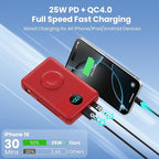 Magnetic Portable Charger 10800mAh for iPhone with Built-in Cables, 6-in-1 Wireless Power Bank with iWatch Charger, 25W PD Fast Charging USB C Battery Pack for iPhone 16/15/14/13/12, Apple Watch(Red)