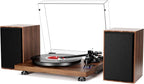 Bluetooth Turntable HiFi System with 36 Watt Bookshelf Speakers, Patend Designed Vinyl Record Player with Magnetic Cartridge, Bluetooth Playback and Auto Off