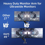 Pholiten Premium Aluminum Heavy Duty Monitor Arm，Ultrawide Monitor Arm,Full Motion Single Computer Mount for Computer Screens up to 49 inchs and 46.2lbs,Adjustable Clamp and Grommet Vesa Mount.